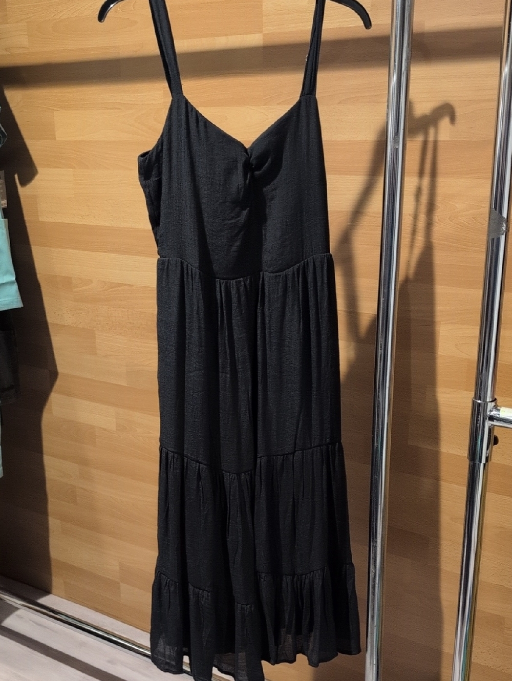 Women’s Black Spaghetti-Strap Tiered Maxi Dress